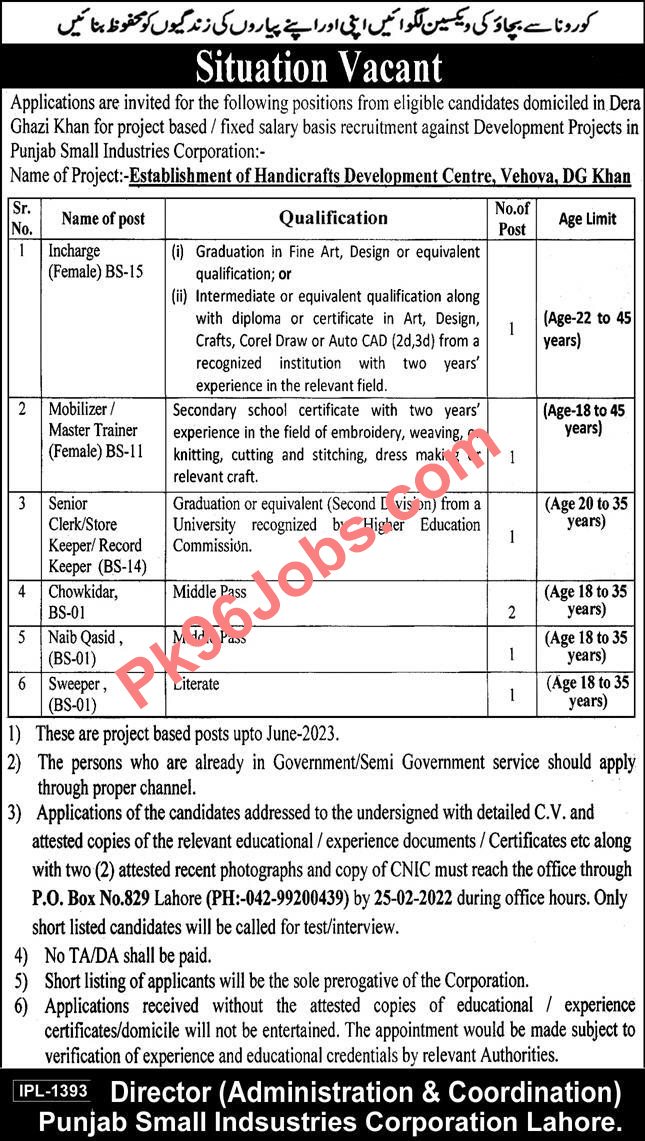 Punjab Small Industries Corporation Jobs 2022|PK96JOBS