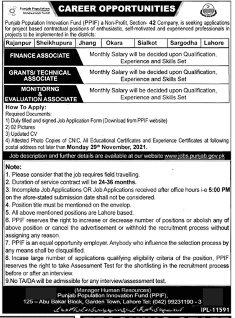 http://ppif.org.pk - PPIF Punjab Population Innovation Fund Jobs 2021 in Pakistan
