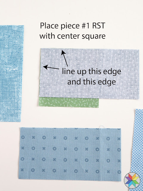 Wrap Around quilt block tutorial by Andy Knowlton of A Bright Corner - uses charm squares or fabric scraps