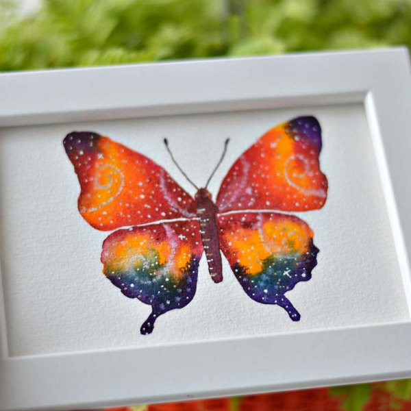 framed colorful watercolor butterfly art