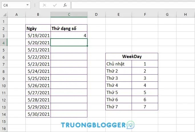 Hướng dẫn cách dùng hàm Weekday chuyển ngày sang thứ trong Excel