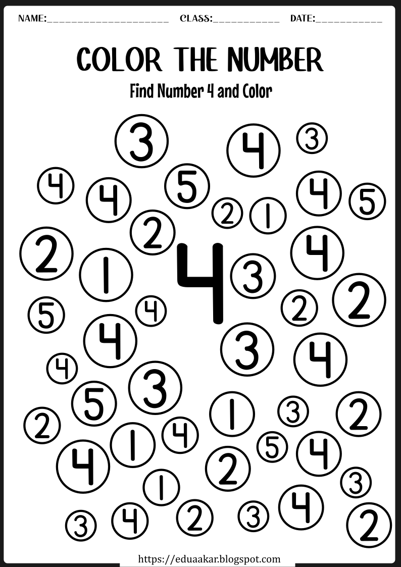 Color and Count Number 4 Worksheet
