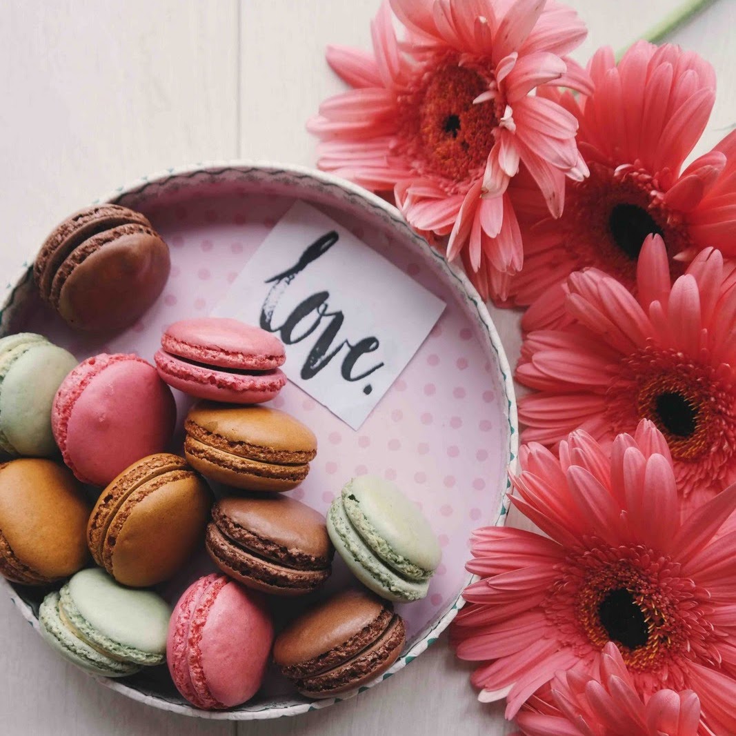 Love of Macarons and Pink Gerbera Daisies | Photo by Brigitte Tohm via Unsplash