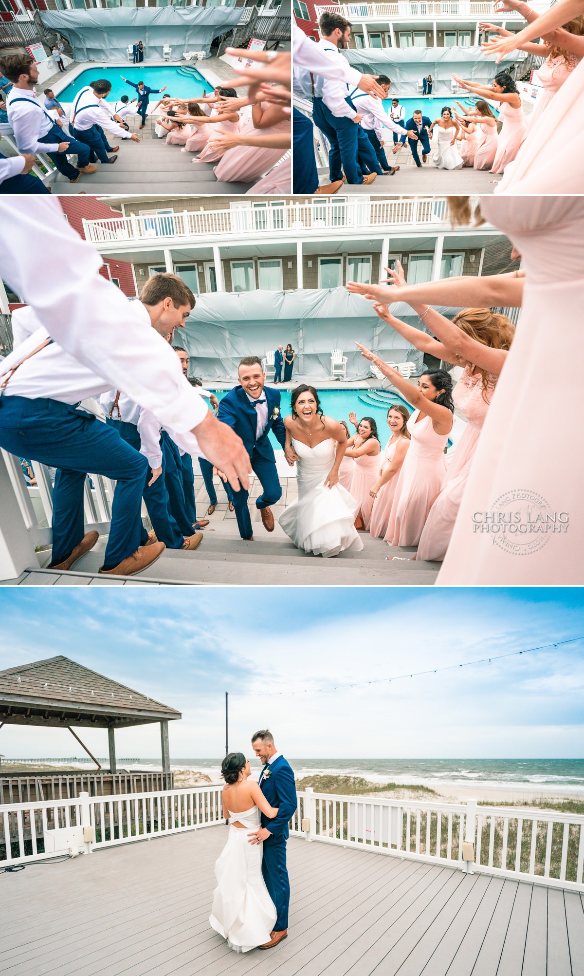 Bride and groom entrance to wedding reception  - First dance - Ocean Isle Beach Wedding - Southern Comfort Beach House - Ocean Isle Wedding Photographers -  Wedding Ideas -  Beach Wedding Venue - Chris Lang Photography -  Bride  - Groom -