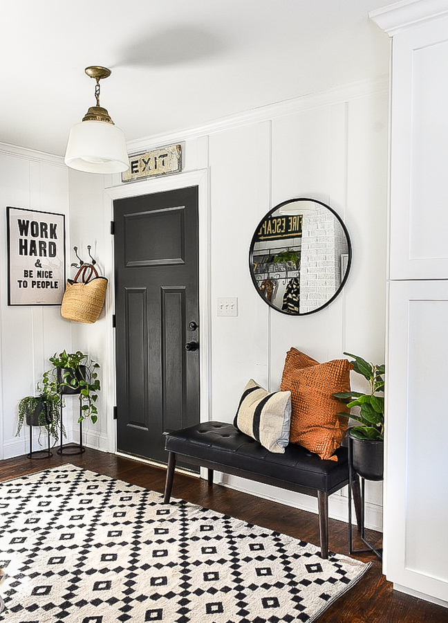 modern and neutral mudroom decor