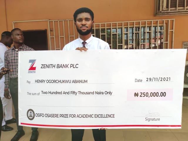UNIBEN Best Graduating Student, Abanum, Gets N250,000 Award