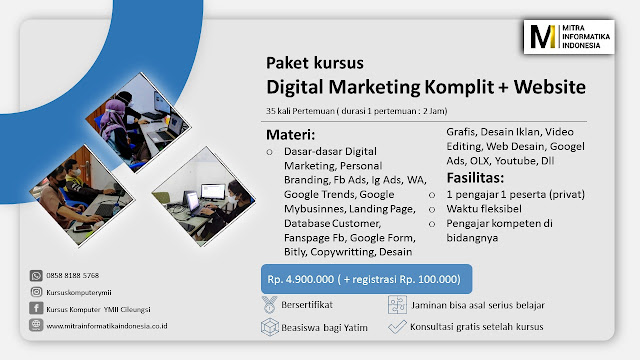 brosur paket kursus komputer digital marketing komplit plus desain grafis, video dan website di cileungsi, kelapa nunggal, cibubur, bekasi, cikarang, depok, jakarta