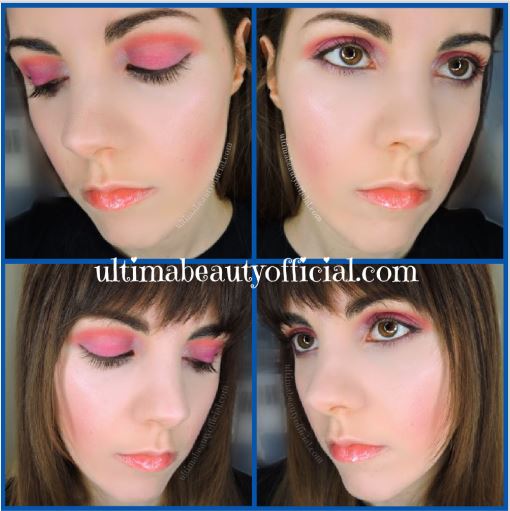 Collage of 4 photos: Ultima Beauty wearing ColourPop's Lizzie McGuire makeup collection: Picture 1: eyes closed; Picture 2: eyes opened; Picture 3: eyes closed; Picture 4: eyes opened