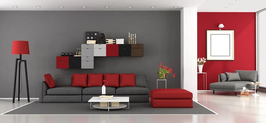 red and gray color scheme living room