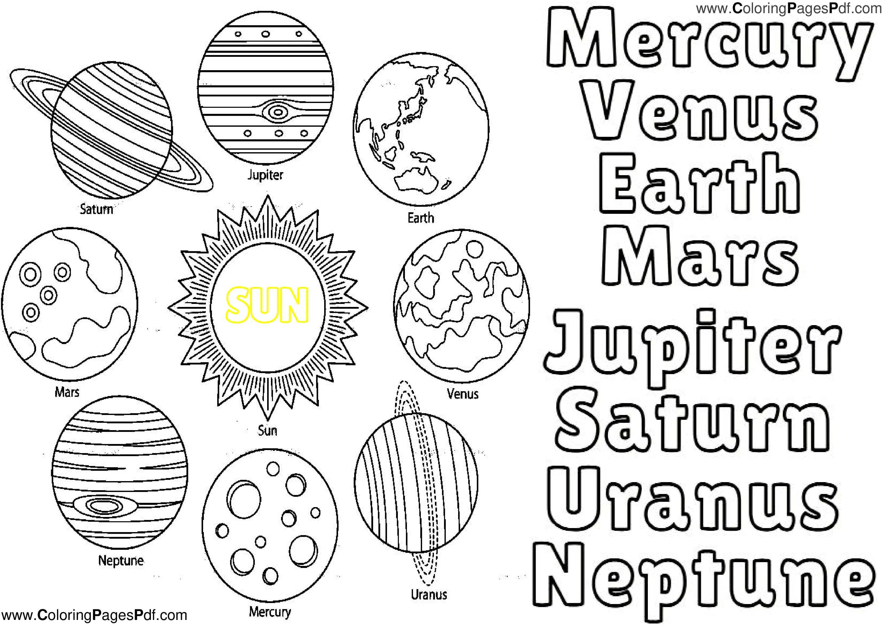 8 planets coloring pages