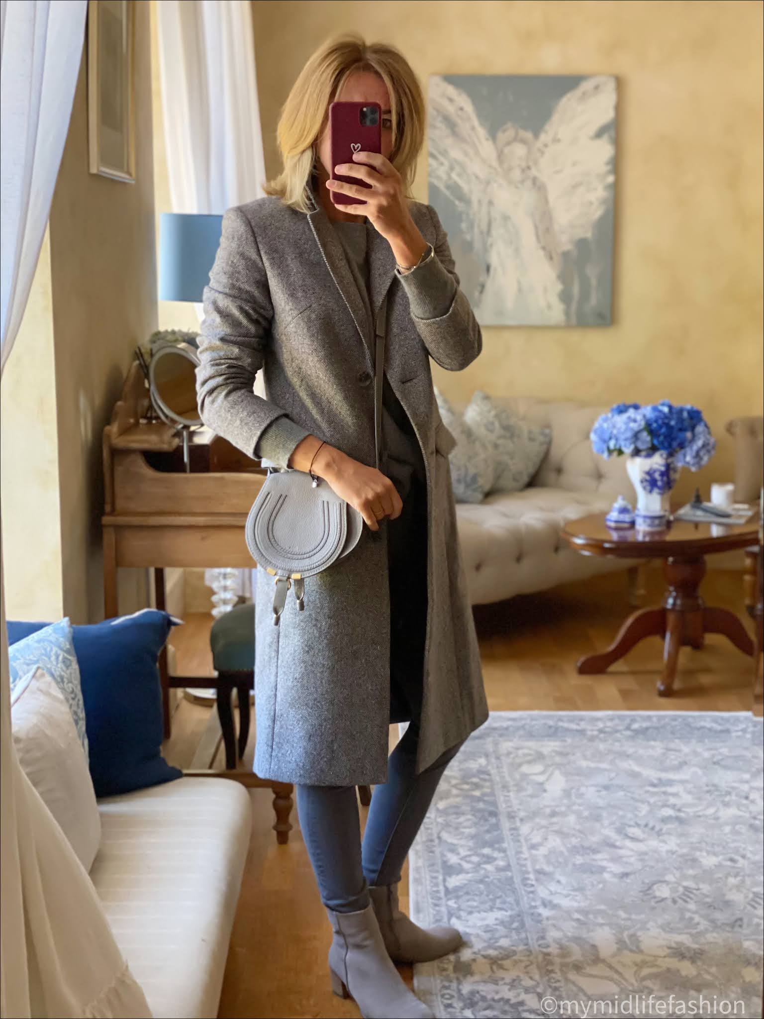 my midlife fashion, baukjen Indra recycled wool coat, Chloe cross body bag, Zara cashmere jumper, j crew 8 inch toothpick jeans, Ecco ankle boots