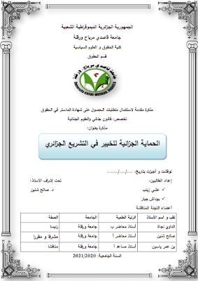 مذكرة ماستر: الحماية الجزائية للخبير في التشريع الجزائري PDF