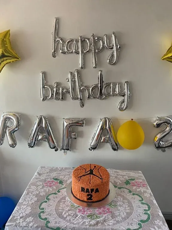 Rafa's basketball-themed birthday party set-up at home