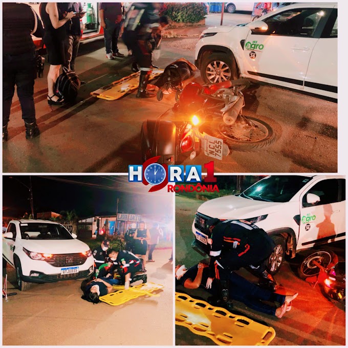 Motociclista fica gravemente ferida após bater na lateral de carro que avançou preferencial