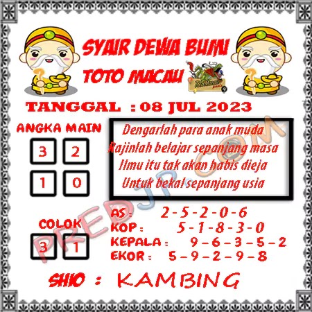 Prediksi Dewa Bumi Togel Macau Pools Jumat 08-07-2023