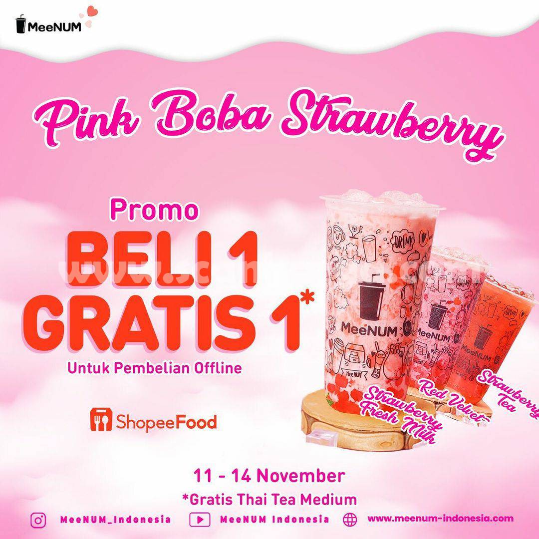 Promo Meenum BELI 1 GRATIS 1 Pink Boba Strawberry