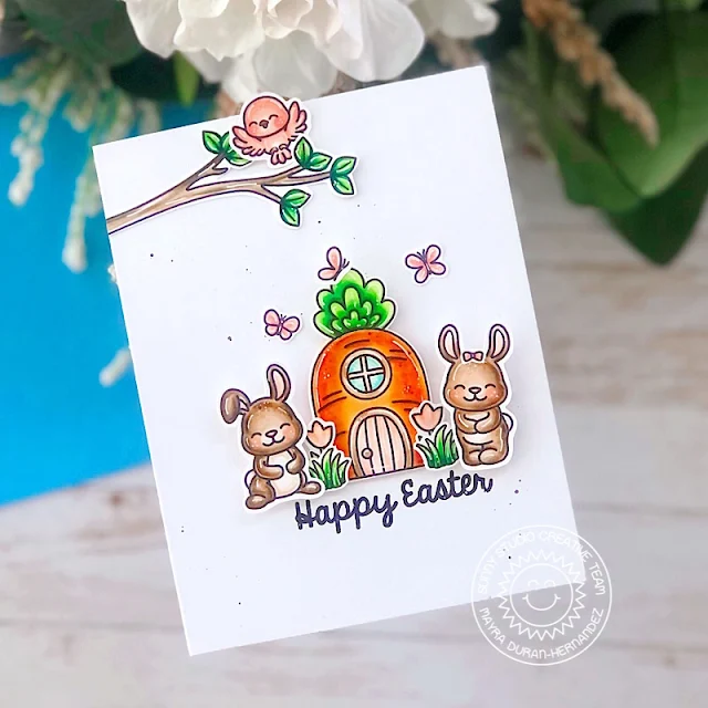 Sunny Studio Stamps: Bunnyville & Little Birdie Easter Bunny Rabbit Card by Mayra Duran-Hernandez