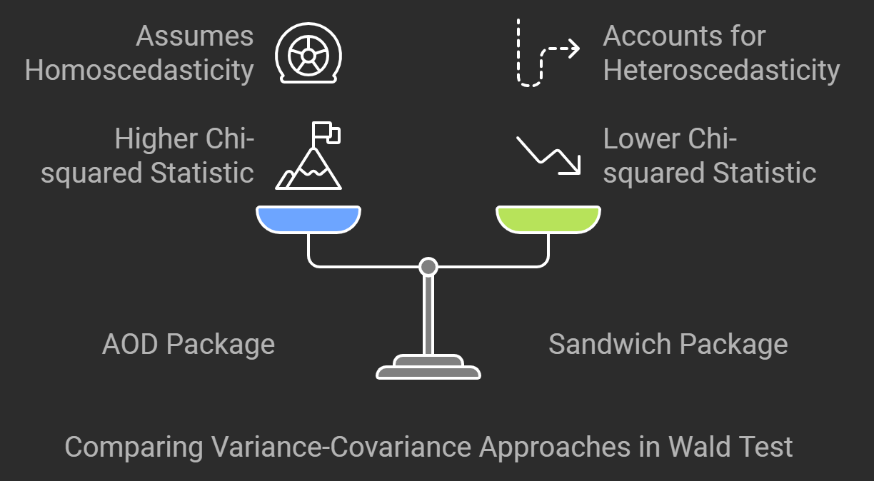 The comparison between the AOD and Sandwich package output in R