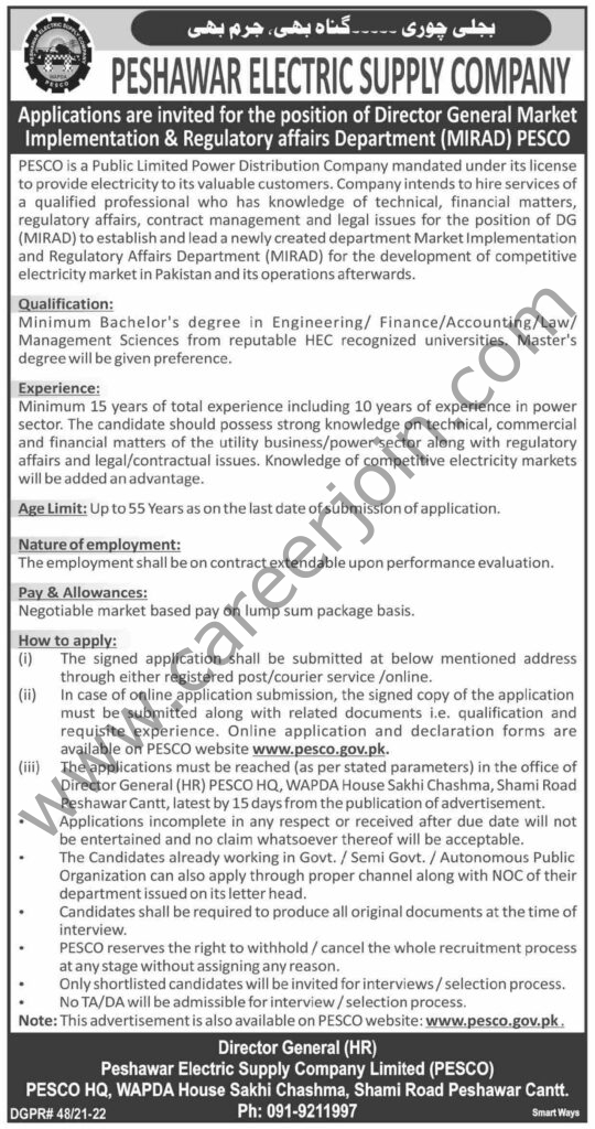 www.pesco.gov.pk - PESCO Peshawar Electric Supply Company Jobs 2021 in Pakistan