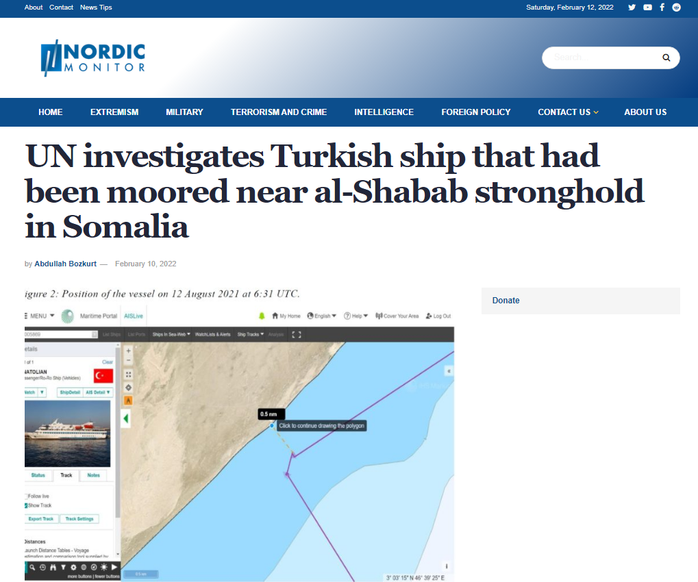 Suspected Turkish ship docks off al-Shabaab-held coast of Somalia