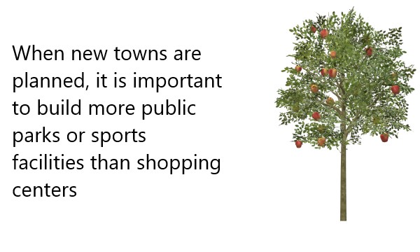 When new towns are planned, it is important to build more public parks or sports facilities than shopping centers  task 2