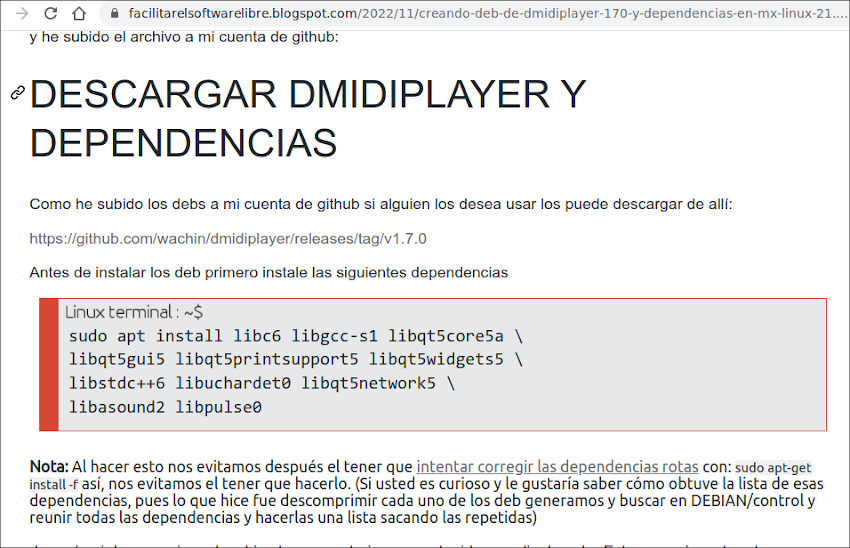 Instalando dmidiplayer 1.4 en MX Linux 21 (Debian 11 Bullseye) 