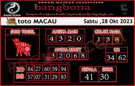 Prediksi Bangbona Toto Macau Sabtu 28 Oktober 2023