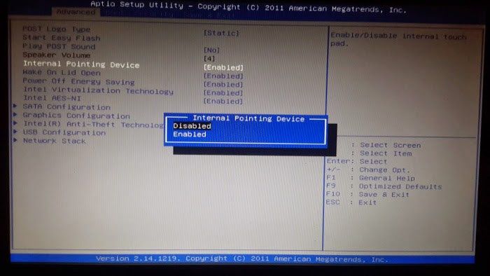 Laptop Touchpad Not Working Internal Pointing Device Bios