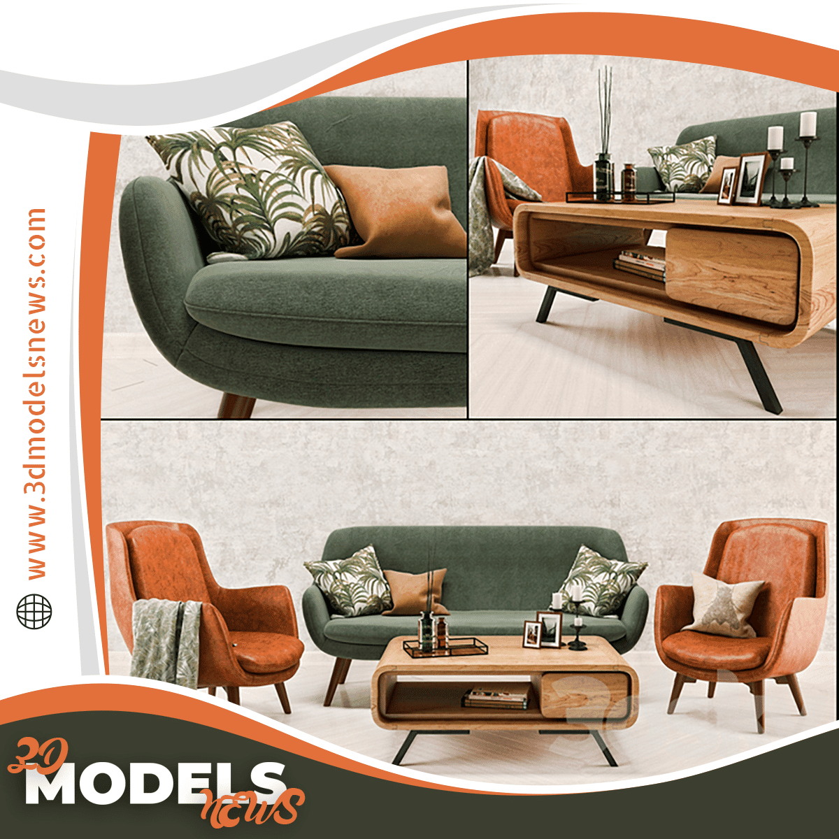 Mid Century Sofa and Chair Model