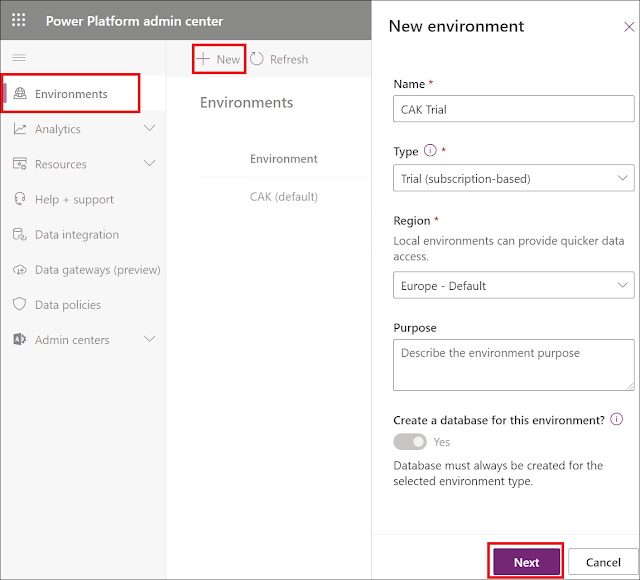 Dynamics 365 Trial new environment