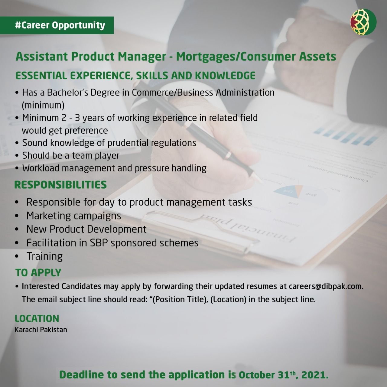 Dubai Islamic Bank Pakistan DIBP Jobs Assistant Product Manager-Apply At: careers@dibpak.com