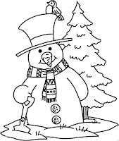 Snowman with bird on his head coloring page