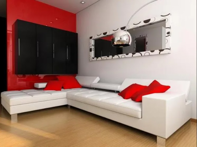 ide dekorasi ruang tamu merah putih