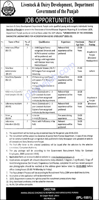 Livestock and Dairy Development Department Punjab Jobs 2022