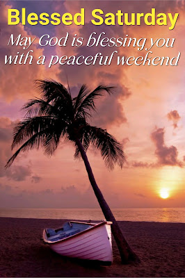 Morning View wallpaper with coconut tree and white boat,Good Morning Saturday wishes.