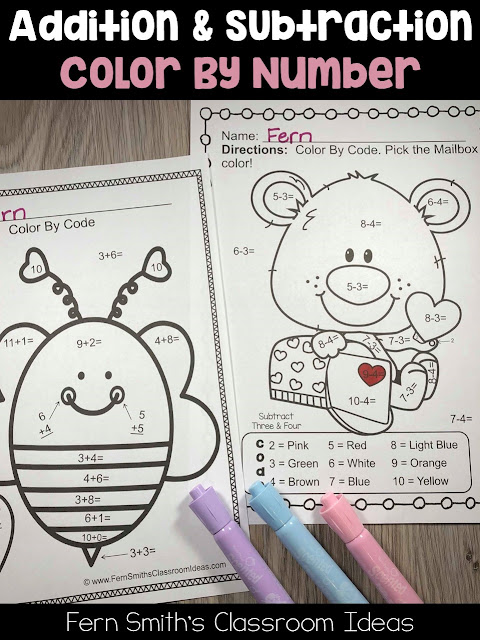 Grab These St. Valentine's Day Color By Number Addition and Subtraction Printables On Sale Today!