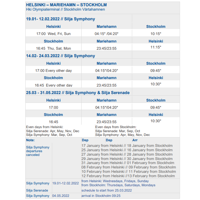Silja Line aikataulu 2022