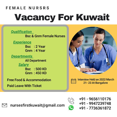 Urgently Required Nurses (F) for Kuwait