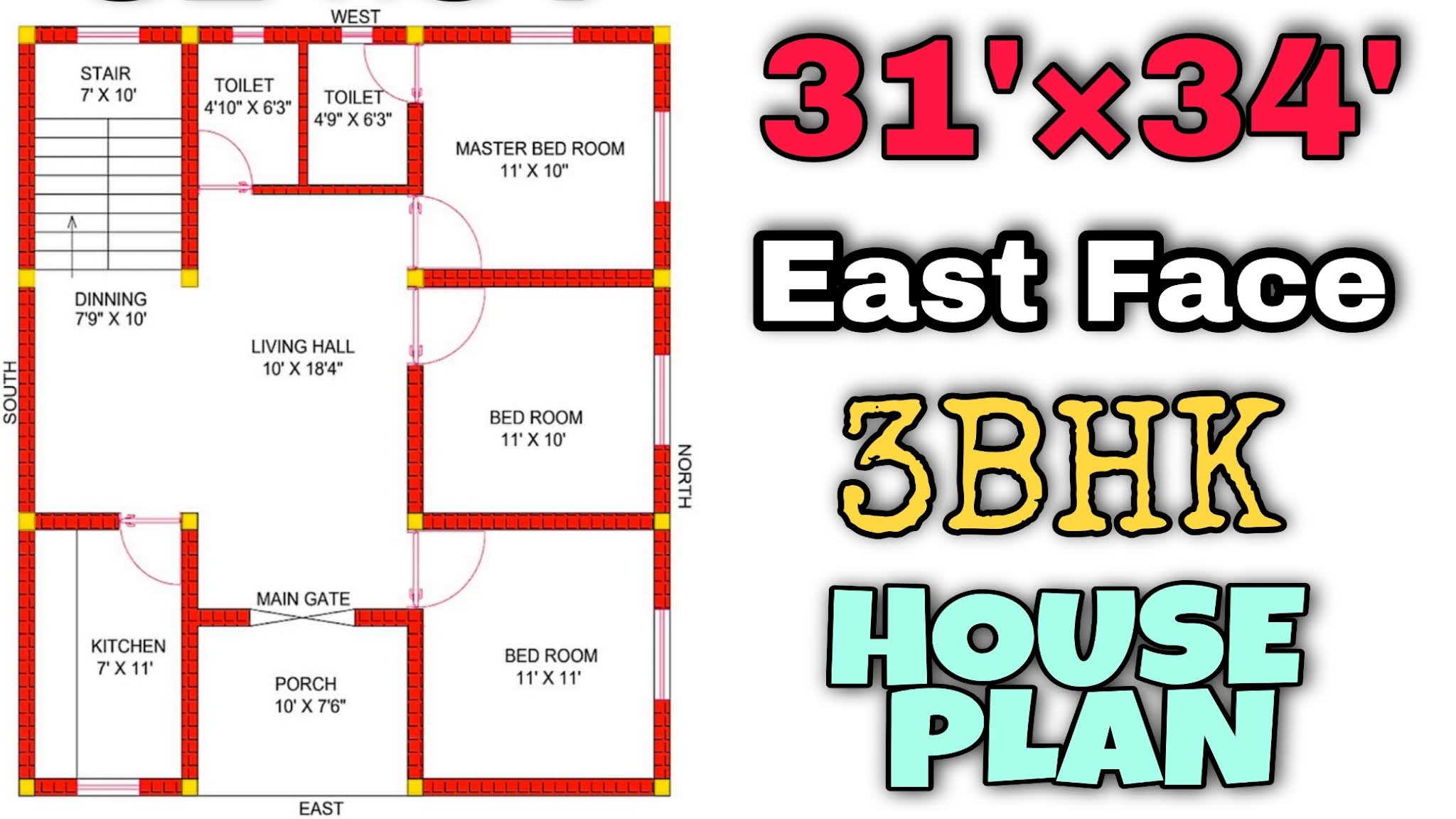 3bhk east face house plan