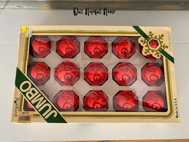 Jumbo made in USA red glass ball ornaments box