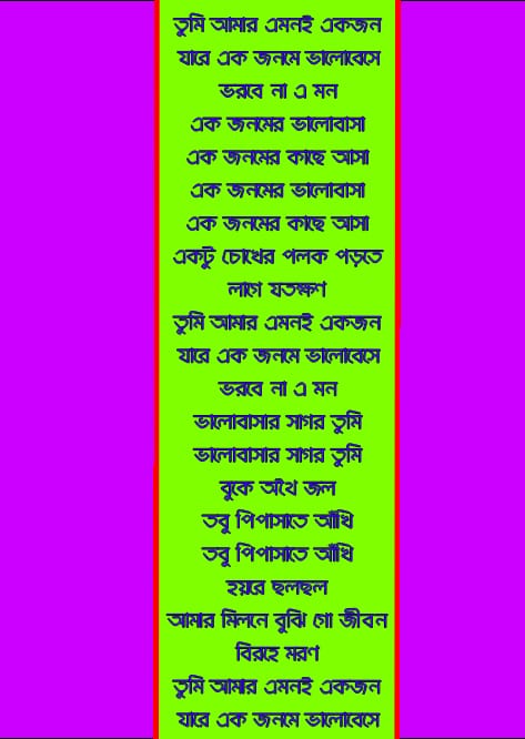তুমি আমার এমনি একজন লিরিক্স | Tumi Amar Emoni Ekjon Lyrics