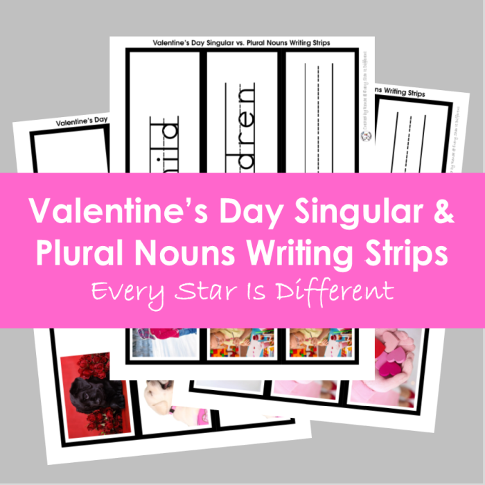 Valentine's Day Singular and Plural Nouns Writing Strips