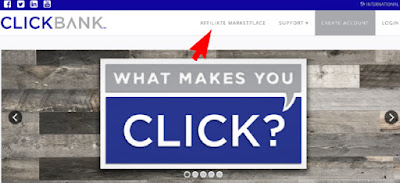 صورة الصفحة الرئيسية في Clickbank مع زر Affiliate Marketplace
