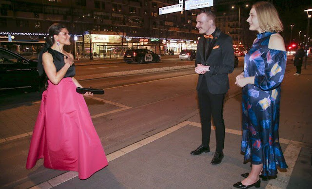 Crown Princess Victoria wore a new pink skirt from H&M Innovation Circular Design Story, and black one-shoulder silk top