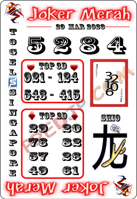 Prediksi Joker Merah Sgp Paling Jitu Rabu 29-03-2023