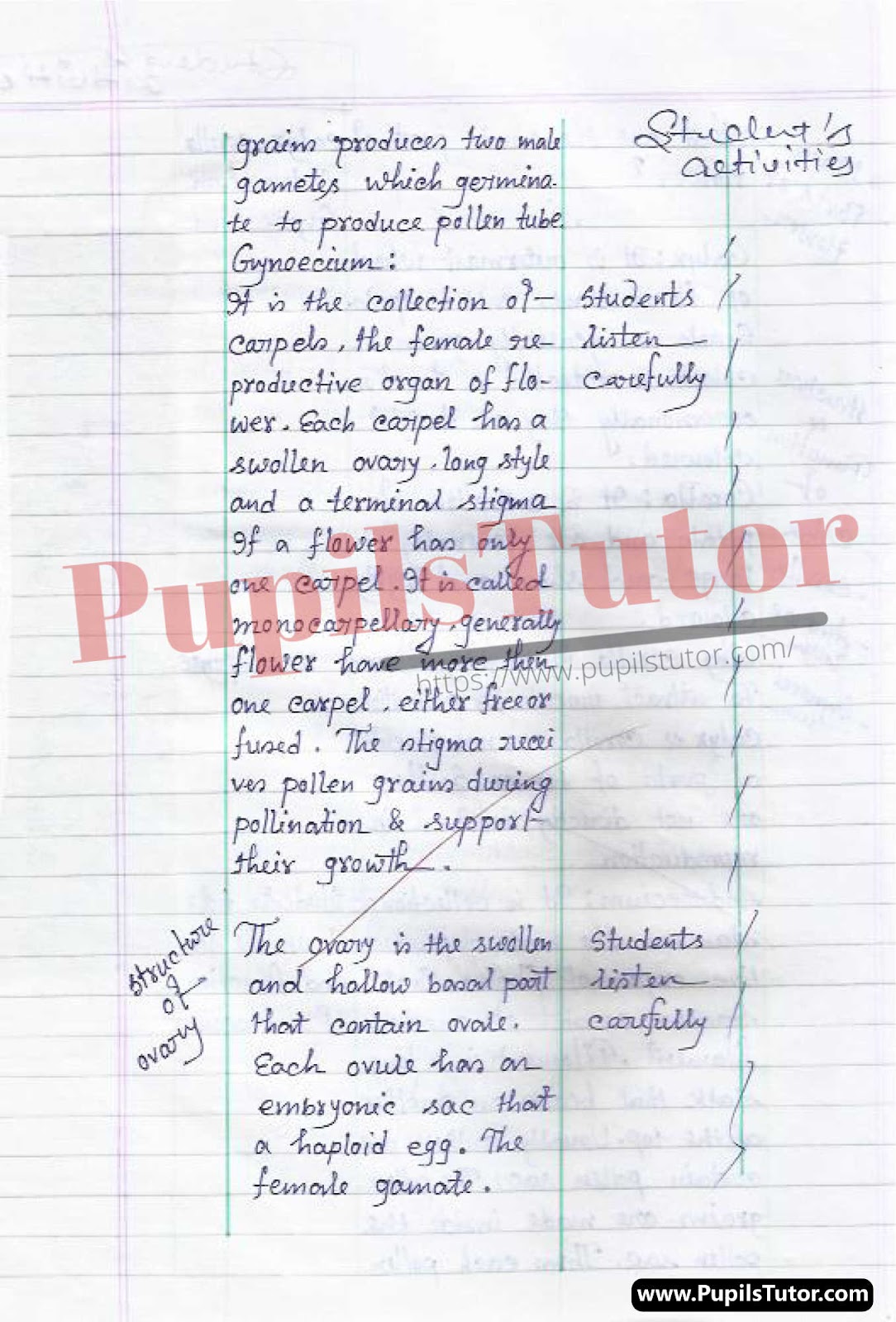 How To Make Biological Science Lesson Plan For Class 7 To 11 On Reproductive Parts Of Flowers And Pollination In English – [Page And Photo 4] – pupilstutor.com