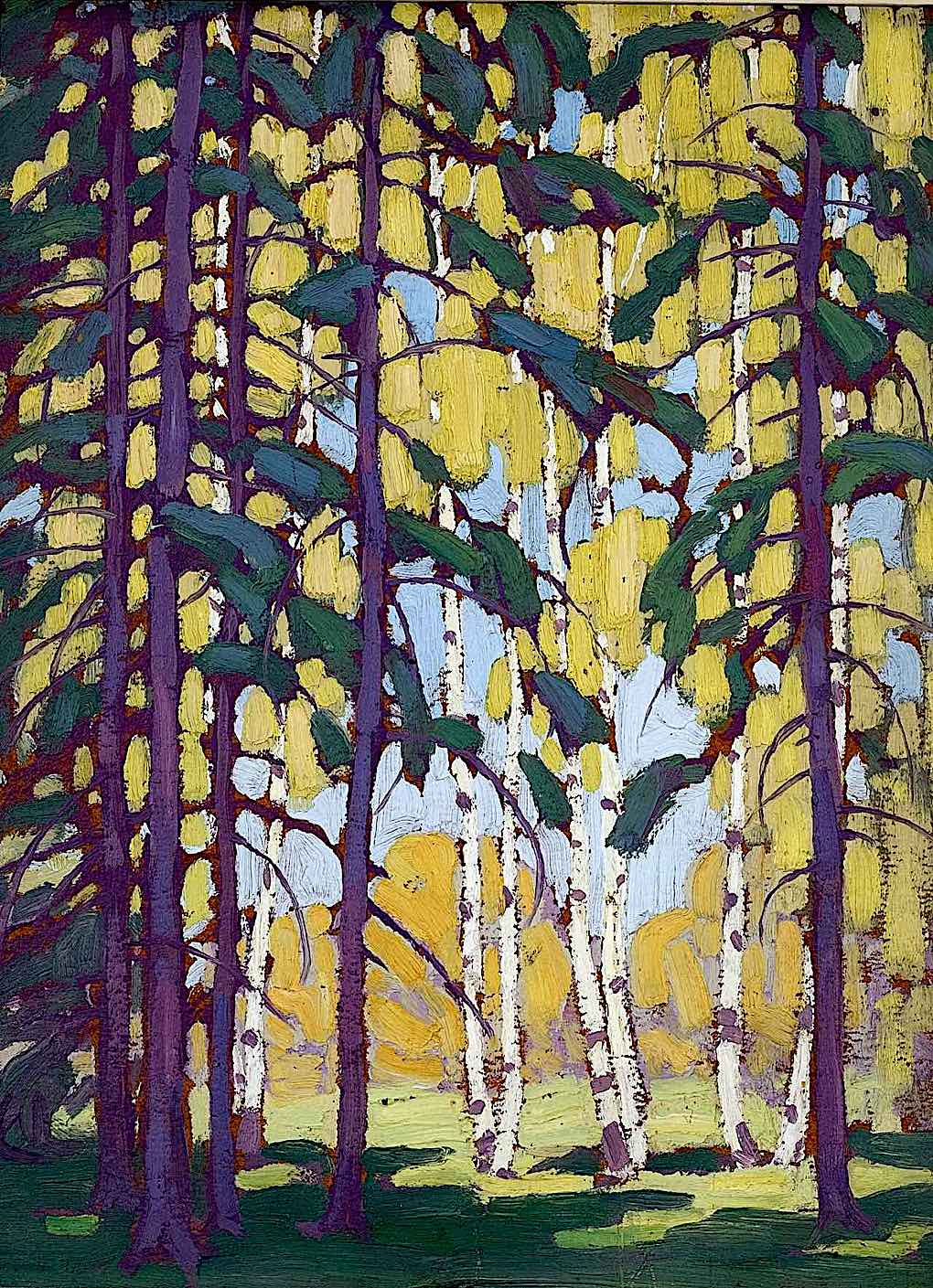 a Lawren Harris painting Canada 1920s, The Group of Seven, trees in shade