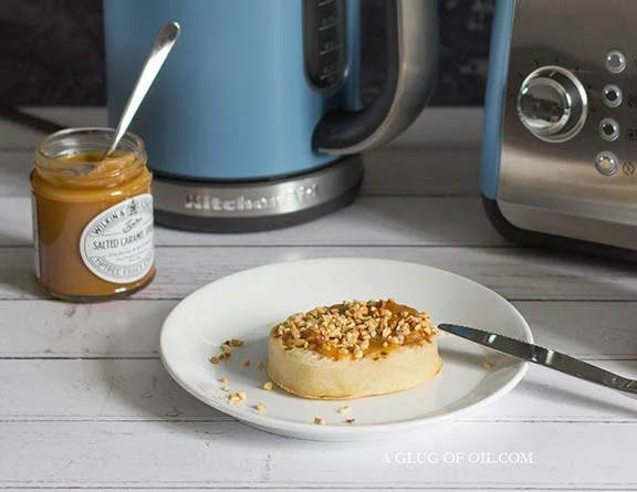 Salted Caramel Crumpet with a Toaster in the background