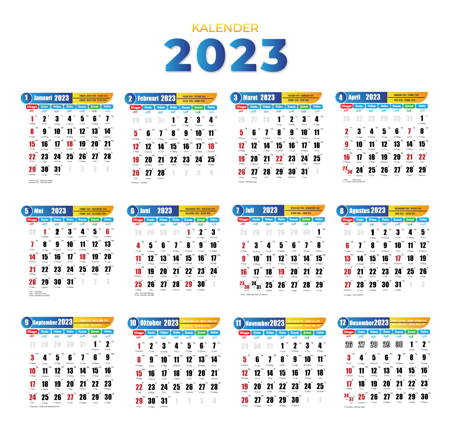 Download Kalender 2023 Format JPG, PNG, PDF, CDR, PSD, AI, Gratis!  kalender 2023 free download download kalender 2023 pdf download kalender 2023