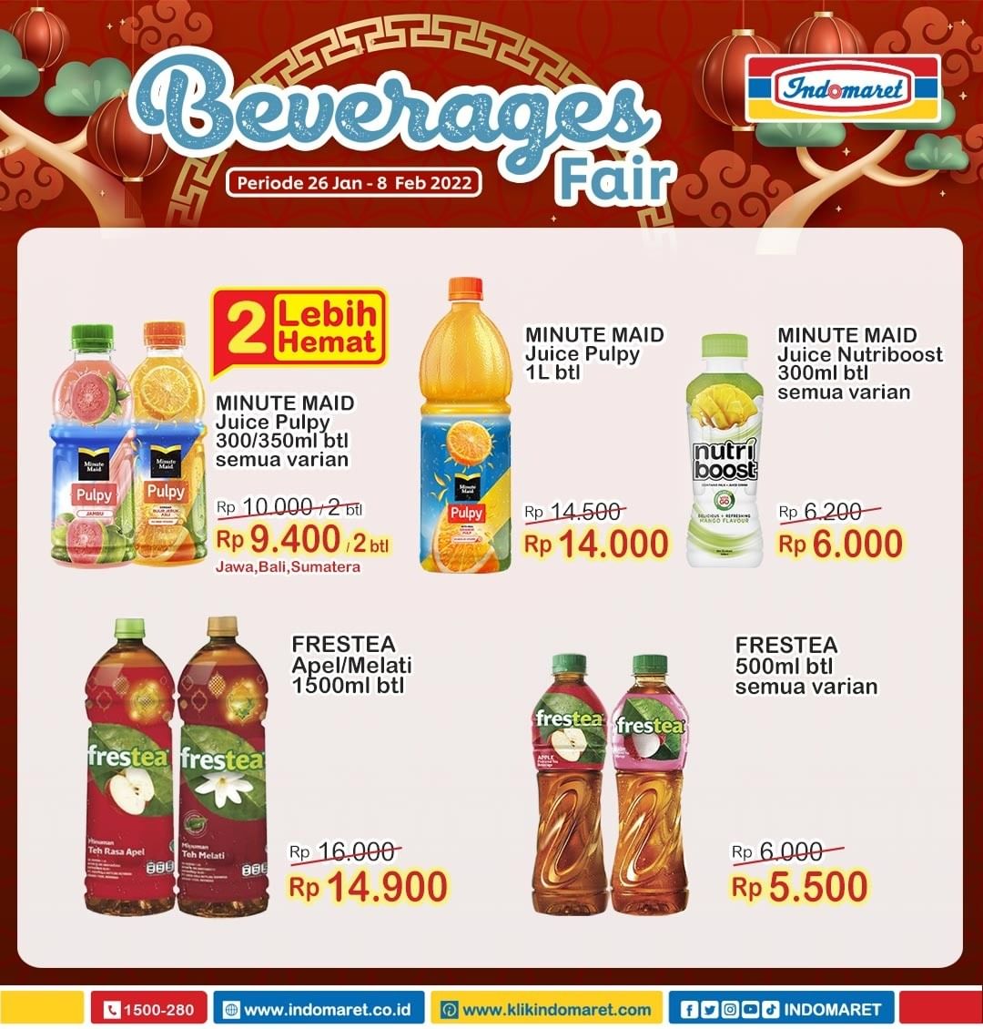 Indomaret Beverage Fair : Coca Cola Fanta Sprite 1500ml Rp.25.000/ 2 Btl , Minute Maid 1L Rp.14.000 , dll (sd 08 Feb 2022)